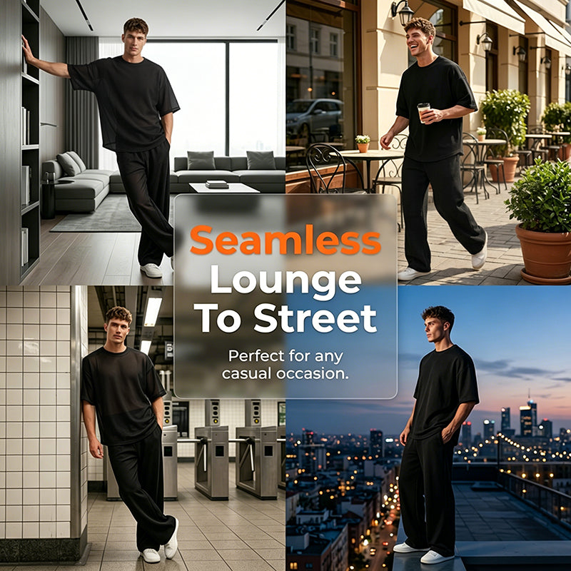 🎁 ¡50 % DE DESCUENTO POR TIEMPO LIMITADO! 👔 Conjunto de 2 piezas para hombre: camiseta y pantalones de pierna ancha – Moderno, cómodo y listo para llevar 💥