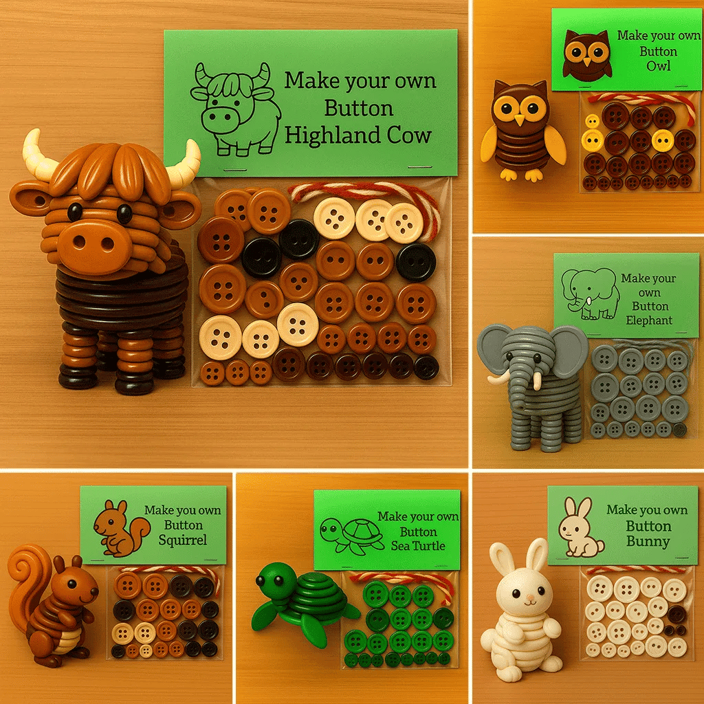 🎄 ¡50 % DE DESCUENTO AHORA! 🎨 Adornos de animales con botones para hacer tú mismo: kit de manualidades creativas para niños, desarrolla la motricidad fina y la creatividad 🧵📦