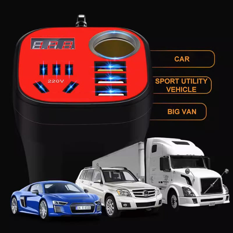 🔥Oferta Especial: 50% de Descuento🔥Convertidor Inversor Tipo Taza Montado en El Coche Cargador QC