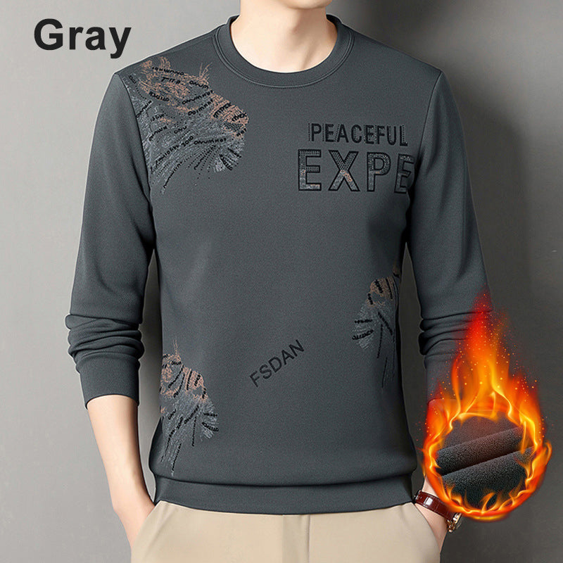 Sudadera con cuello redondo y forro cálido y grueso con estampado de moda para hombre