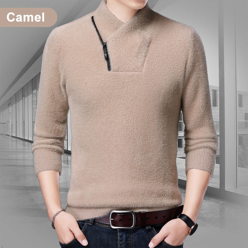 Camiseta cálida con cuello en V y media cremallera para hombre