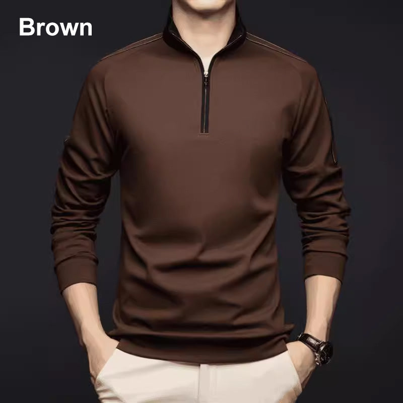 Camiseta de manga larga con cuello alto y media cremallera para hombre
