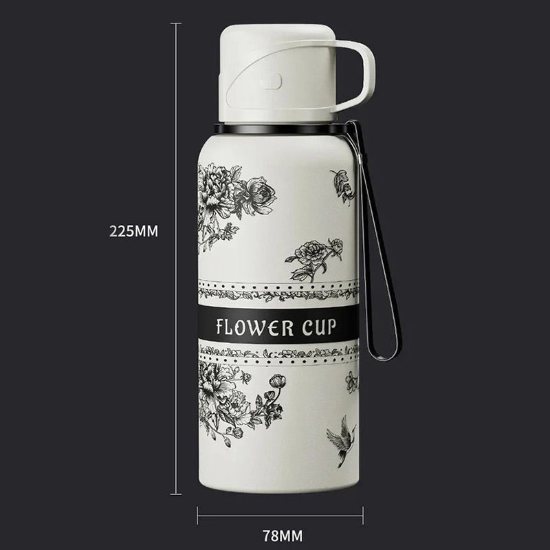 Taza térmica de gran capacidad con estampado de gardenias