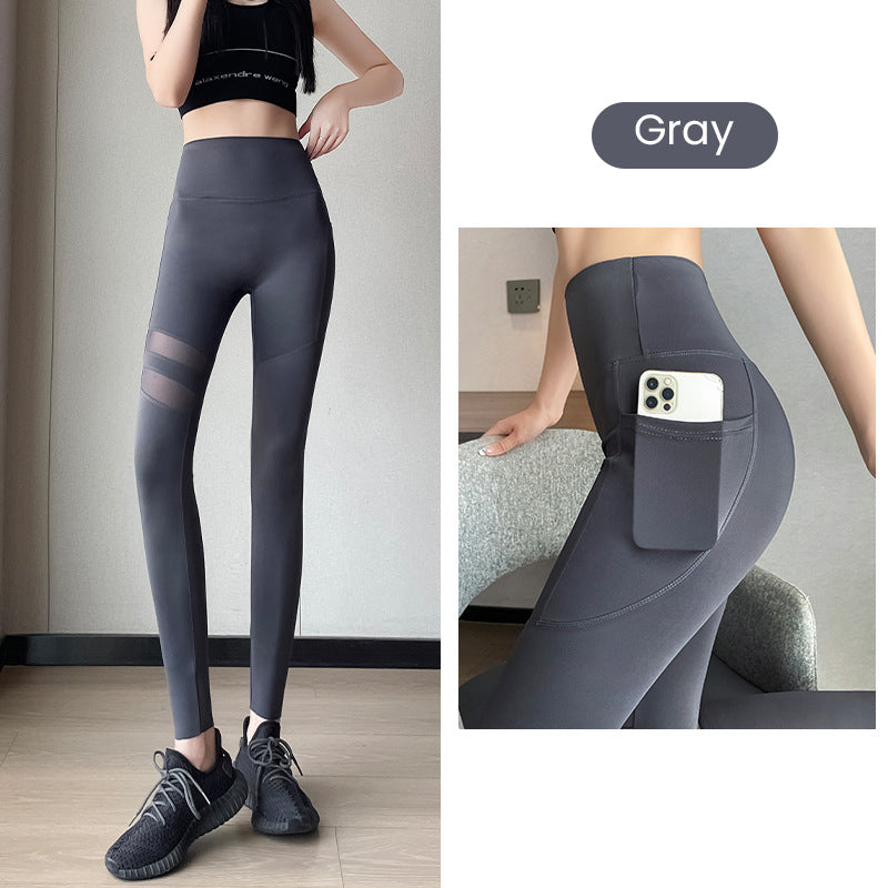 Leggings de malla de cintura alta para mujer con bolsillos