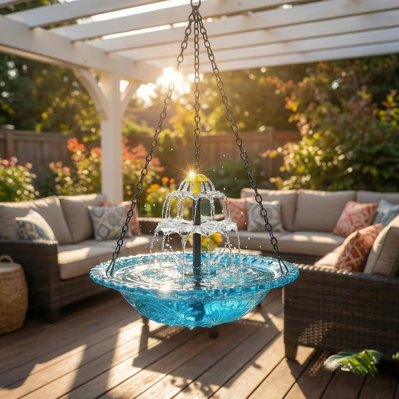 Fuente Solar Colgante para Pájaros con Cascada