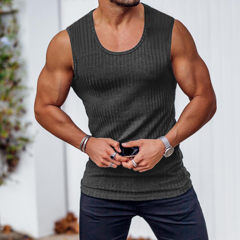 Playera Sin Mangas para Hombre de Tejido Acanalado Corte Slim Fit