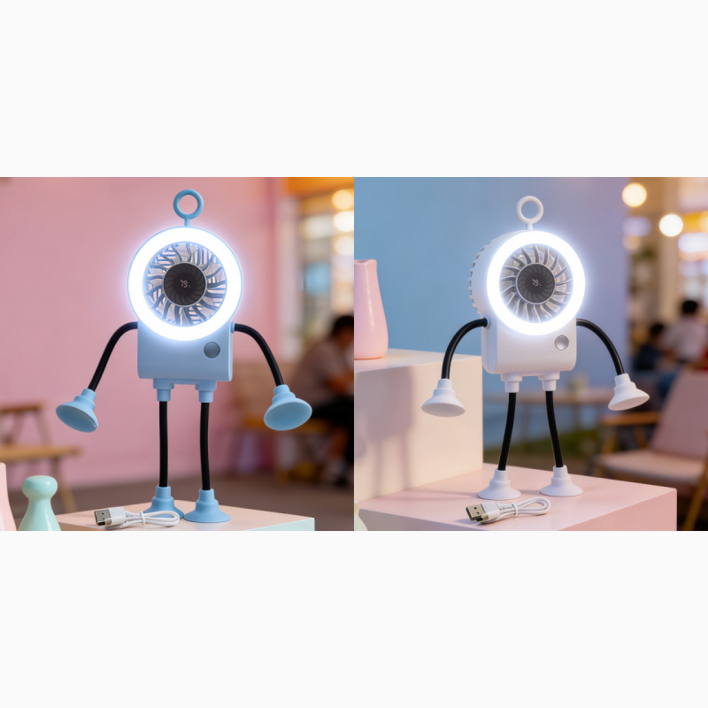 Ventilador de mesa robótico flexible con luz LED