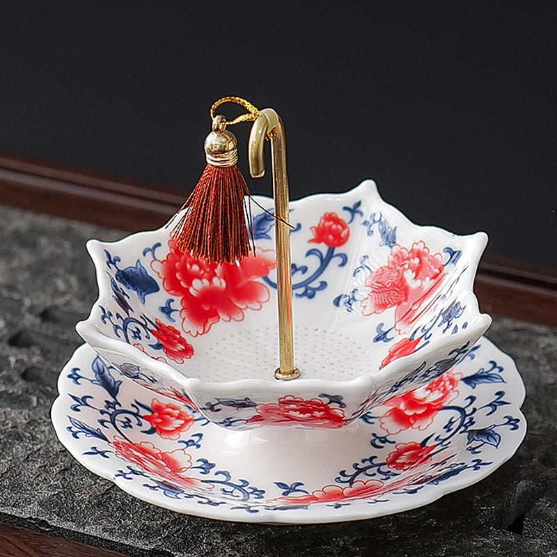 Juego de coladores de té de cerámica con forma de paraguas