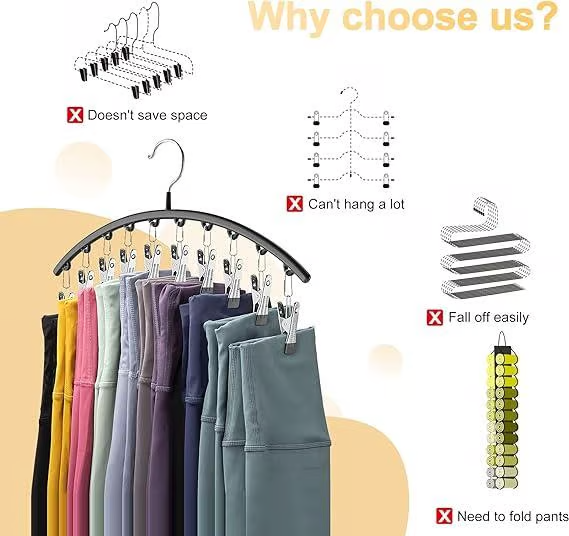Organizador de Leggings para Clóset, Gancho Metálico para Pantalones de Yoga con Recubrimiento de Goma