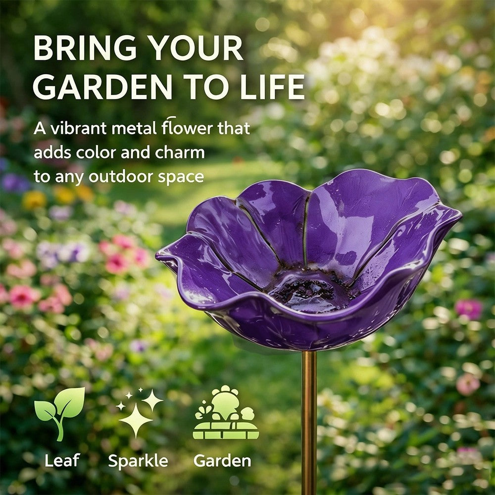 Flor de metal con bebedero para pájaros – ¡Hermosa decoración de jardín en uno!
