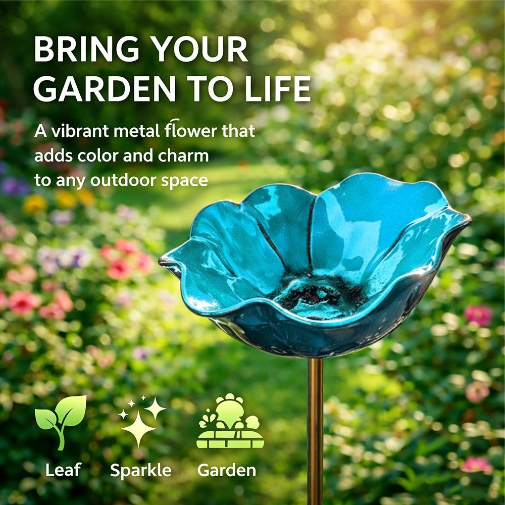 Flor de metal con bebedero para pájaros – ¡Hermosa decoración de jardín en uno!