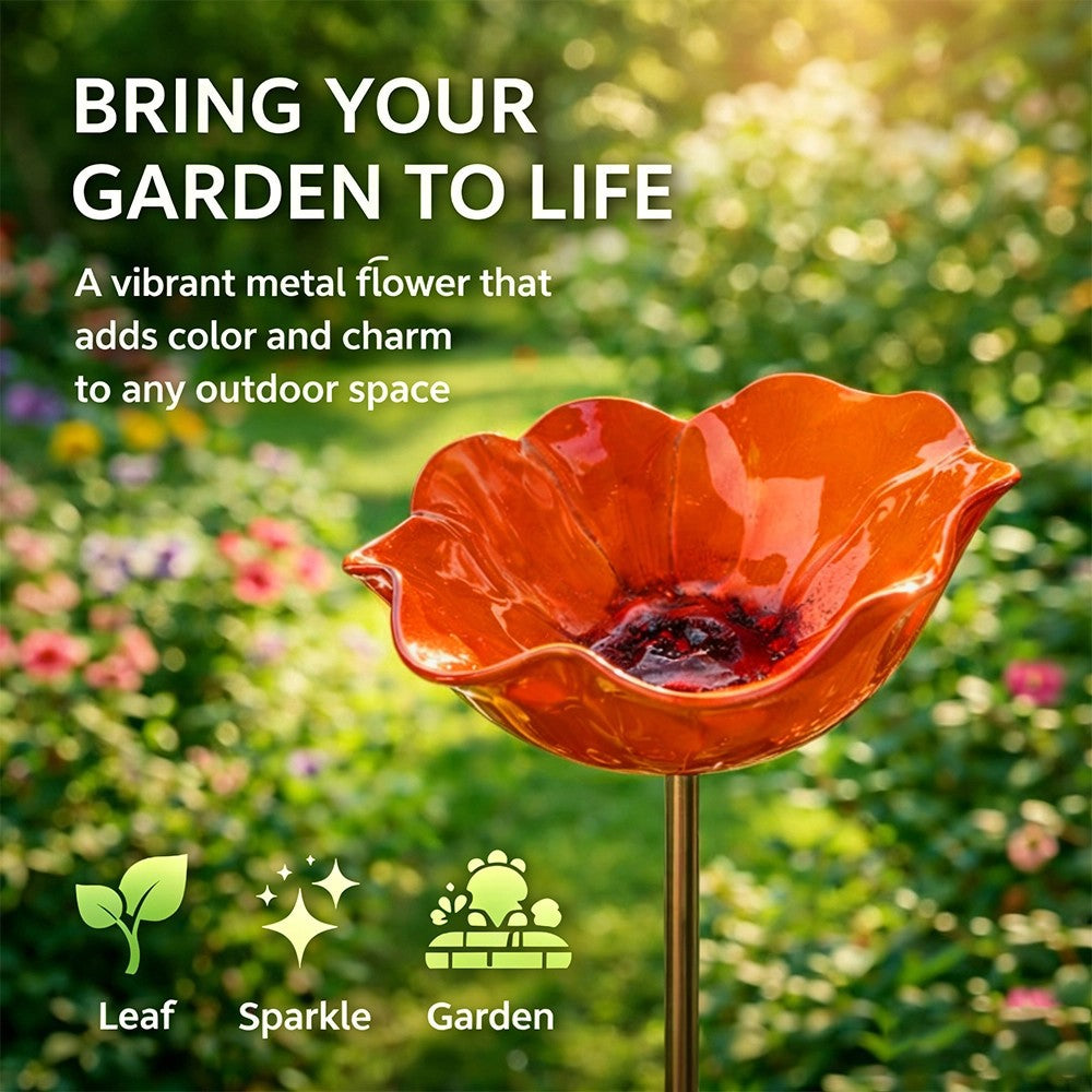 Flor de metal con bebedero para pájaros – ¡Hermosa decoración de jardín en uno!