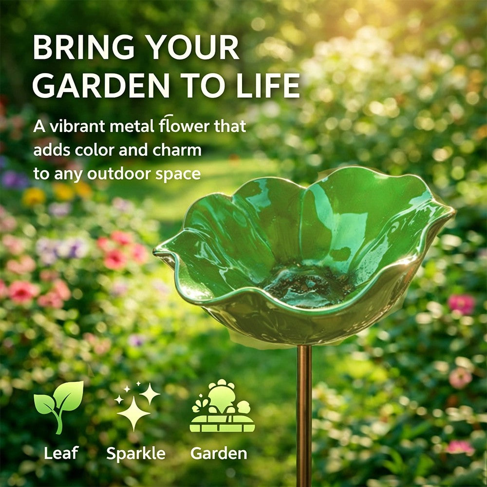 Flor de metal con bebedero para pájaros – ¡Hermosa decoración de jardín en uno!