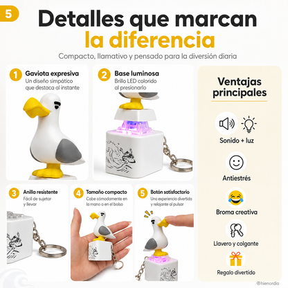 😂 Llavero de gaviota luminosa con sonido: pulsa y ríete, diversión antiestrés para el bolso, las llaves y como regalo 🎁✨