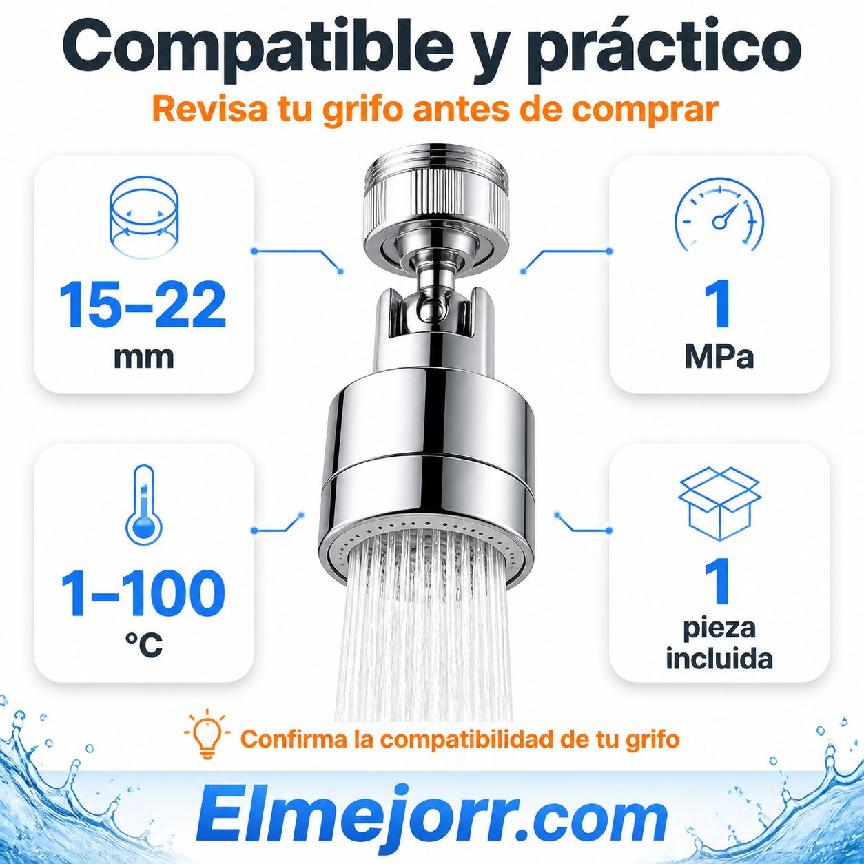 Extensor de grifo a prueba de Salpicaduras con 9 juntas para Fregadero de Baño de Cocina