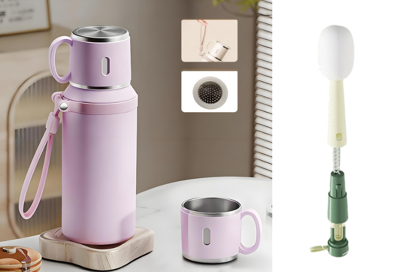 ☕🌟 Botella de Acero Inoxidable con Aislamiento al Vacío y Taza con Tapa – Mantén tus Bebidas a la Temperatura Ideal por Más Tiempo 🧊🔥