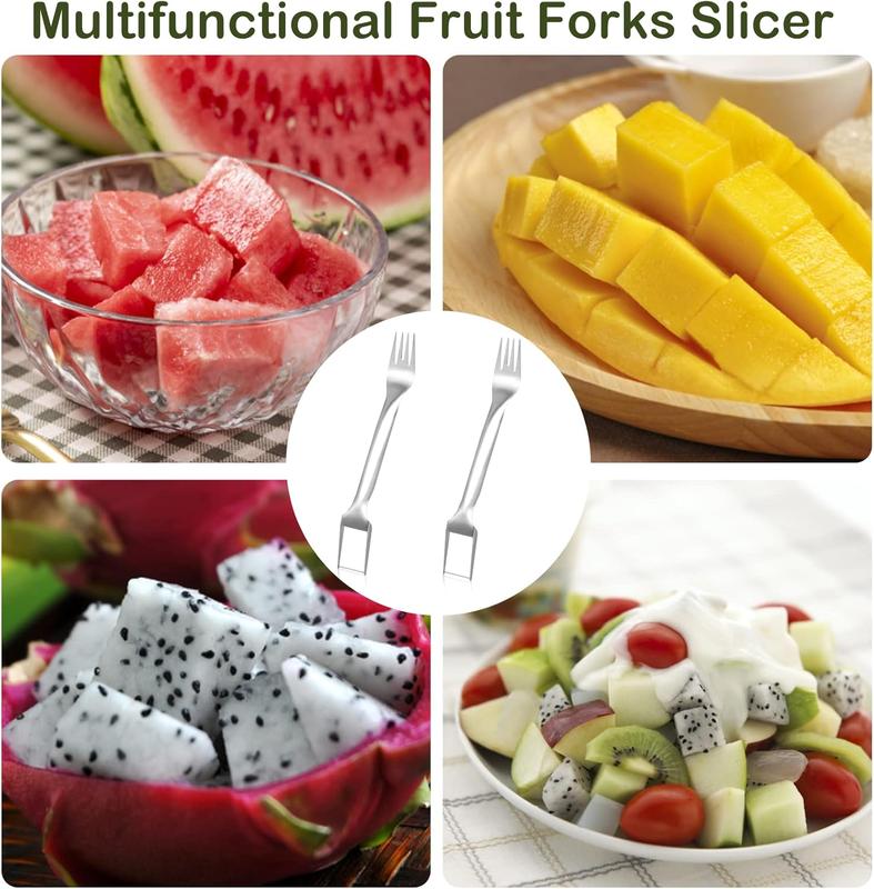 Cortador y Tenedor de Fruta de Acero Inoxidable 2 en 1 – ¡Para Servir Fruta Rápida y Fácilmente!