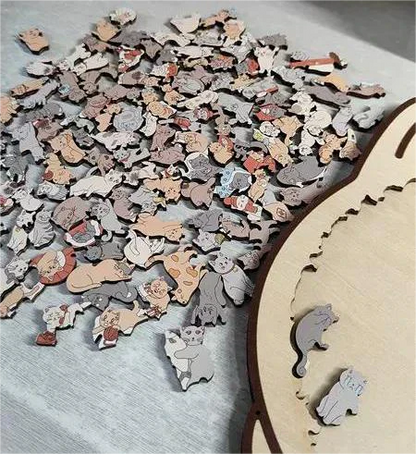 🎁Oferta de Navidad 50% de descuento🎅Rompecabezas de madera Morandi-Color de 135 piezas con forma de gato