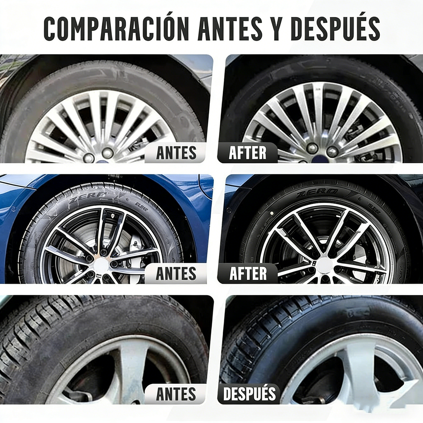 Spray abrillantador y protector para neumáticos de plástico y cauch