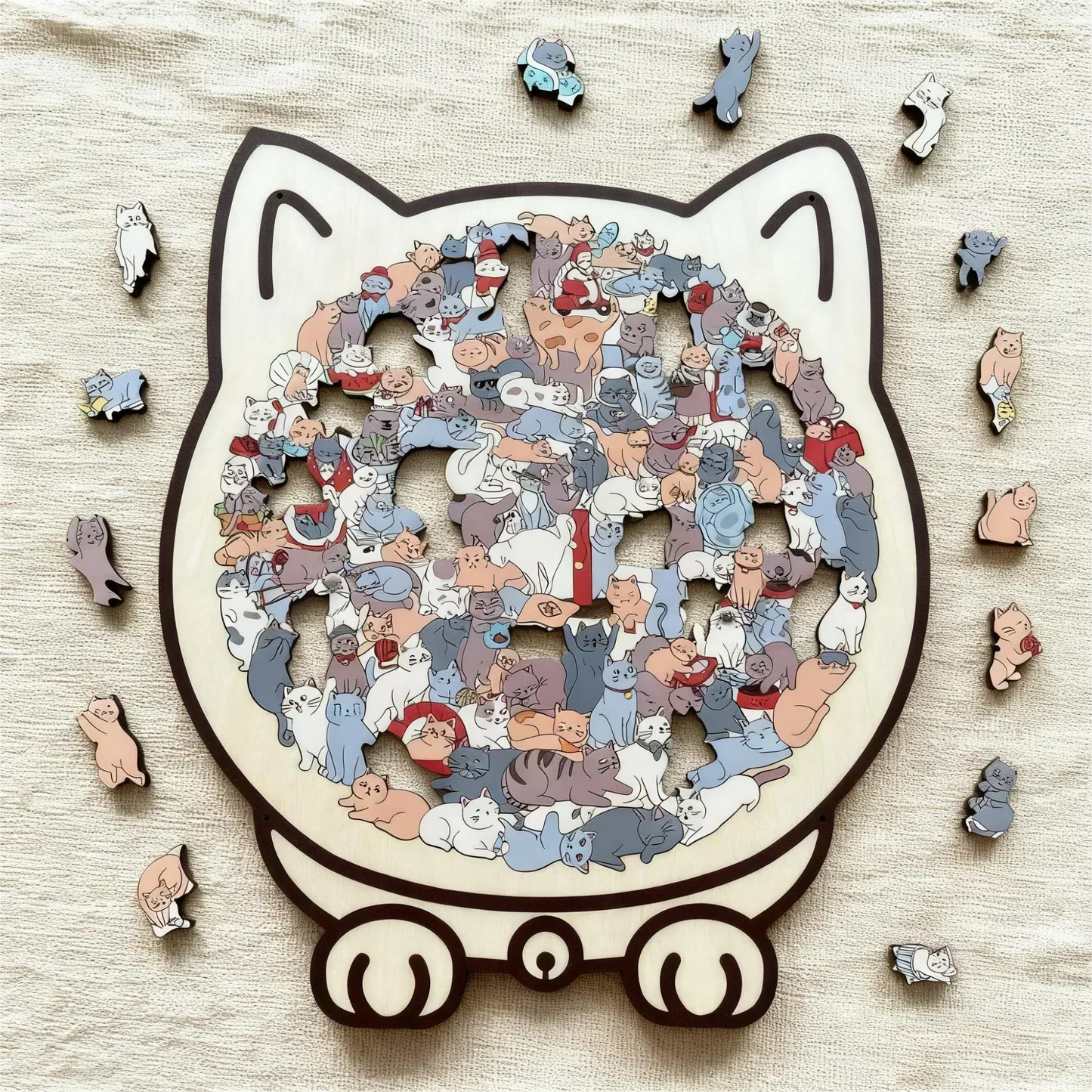 🎁Oferta de Navidad 50% de descuento🎅Rompecabezas de madera Morandi-Color de 135 piezas con forma de gato