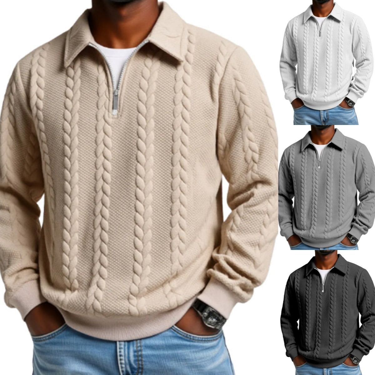 🔥 ¡Oferta de Novedades! 55%  👕 Suéter de punto para todas las estaciones con cuello con cremallera para hombre