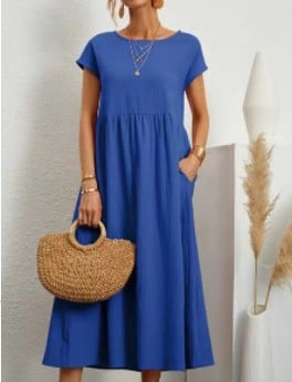 💝 Vestido holgado sin mangas de algodón con bolsillos y color liso