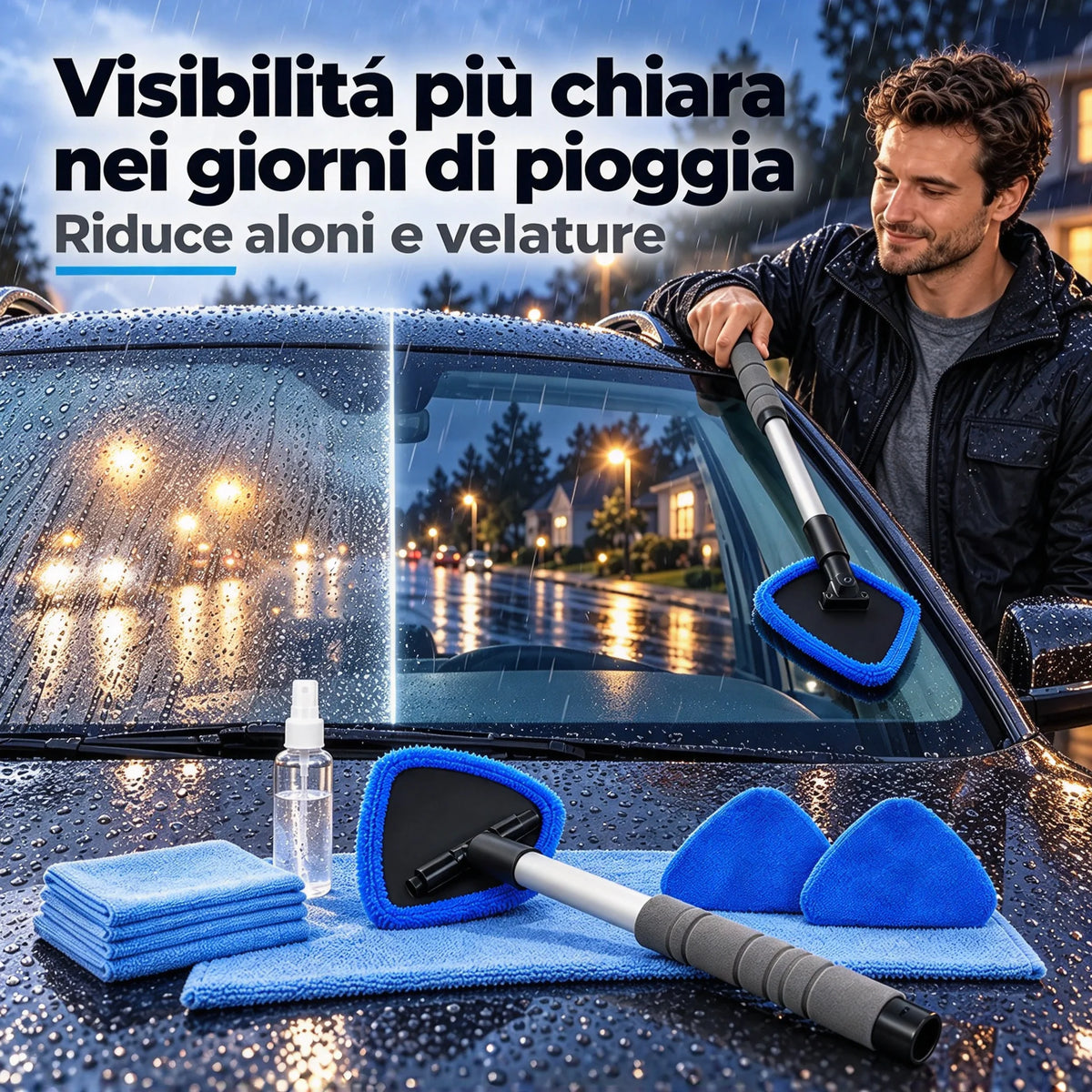 Pulisci-vetri magnetico doppio per auto | Kit di pulizia senza aloni per vetri auto