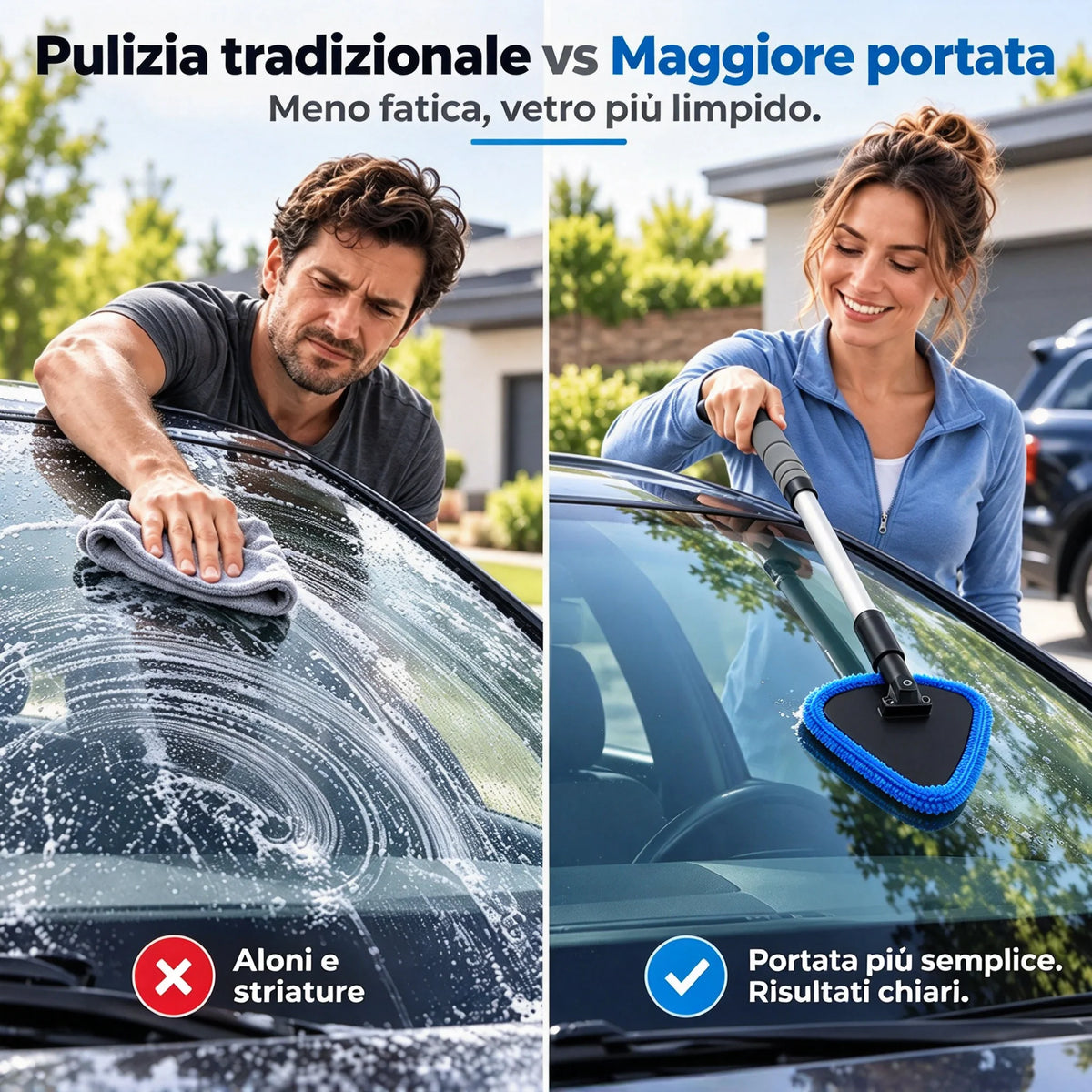 Pulisci-vetri magnetico doppio per auto | Kit di pulizia senza aloni per vetri auto