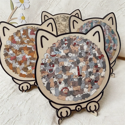 🎁Oferta de Navidad 50% de descuento🎅Rompecabezas de madera Morandi-Color de 135 piezas con forma de gato