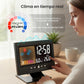 Reloj despertador de mesa LED digital con monitor de temperatura y humedad y pronóstico del tiempo.