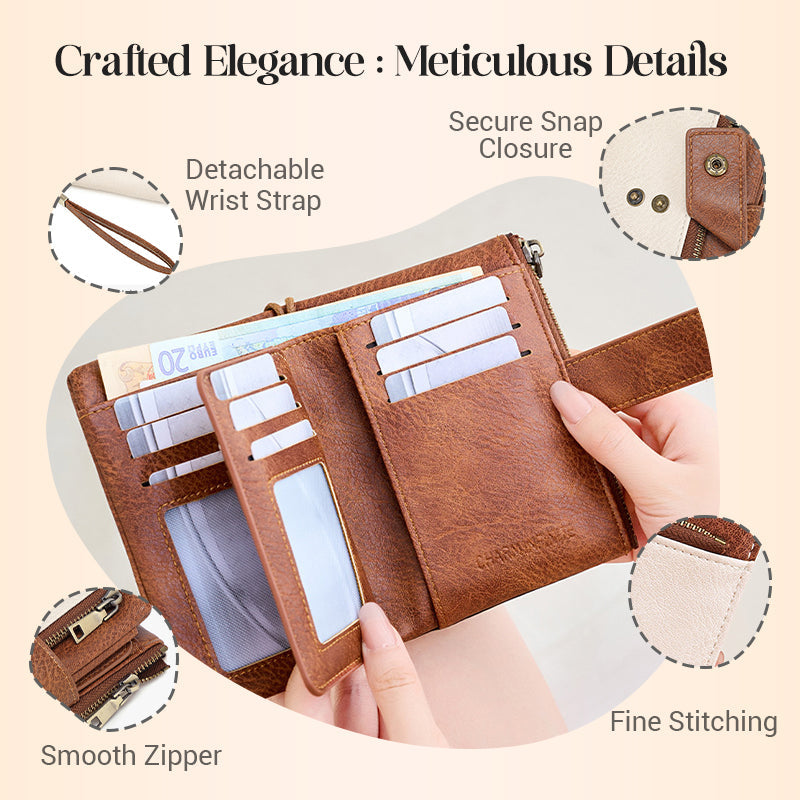 Cartera de cuero con bloqueo RFID para mujer