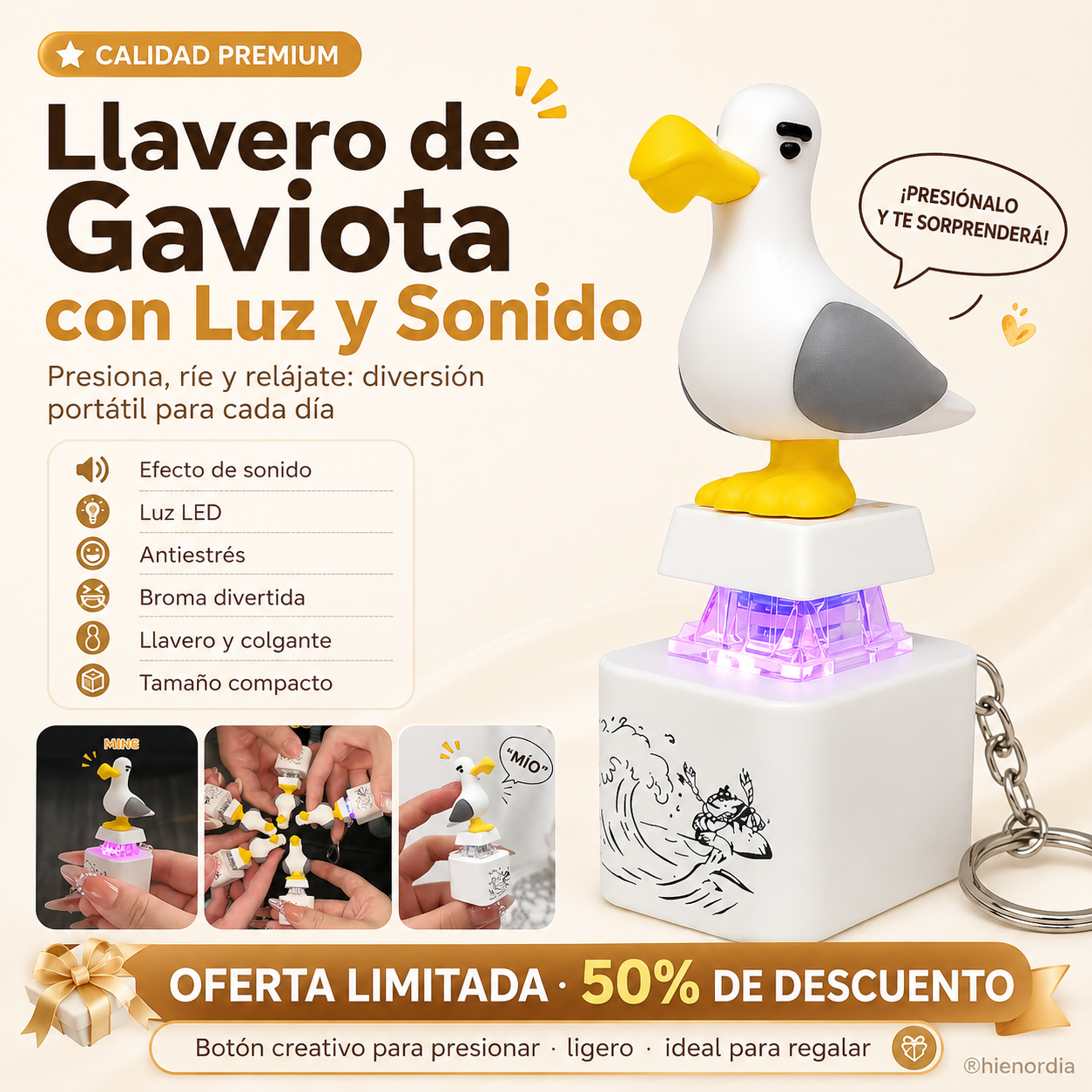 😂 Llavero de gaviota luminosa con sonido: pulsa y ríete, diversión antiestrés para el bolso, las llaves y como regalo 🎁✨