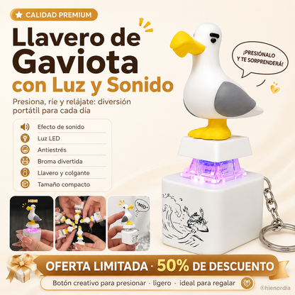 😂 Llavero de gaviota luminosa con sonido: pulsa y ríete, diversión antiestrés para el bolso, las llaves y como regalo 🎁✨