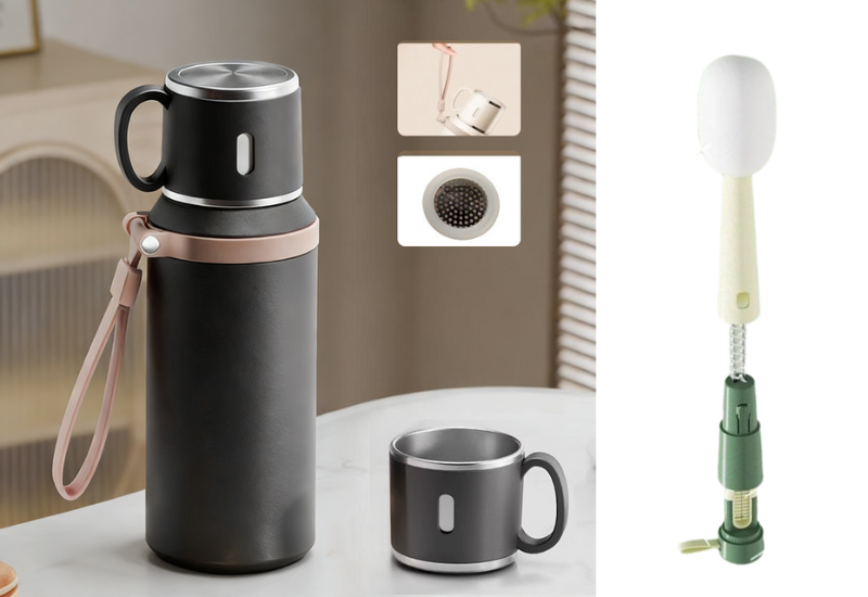 ☕🌟 Botella de Acero Inoxidable con Aislamiento al Vacío y Taza con Tapa – Mantén tus Bebidas a la Temperatura Ideal por Más Tiempo 🧊🔥