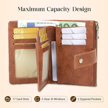 Cartera de cuero con bloqueo RFID para mujer