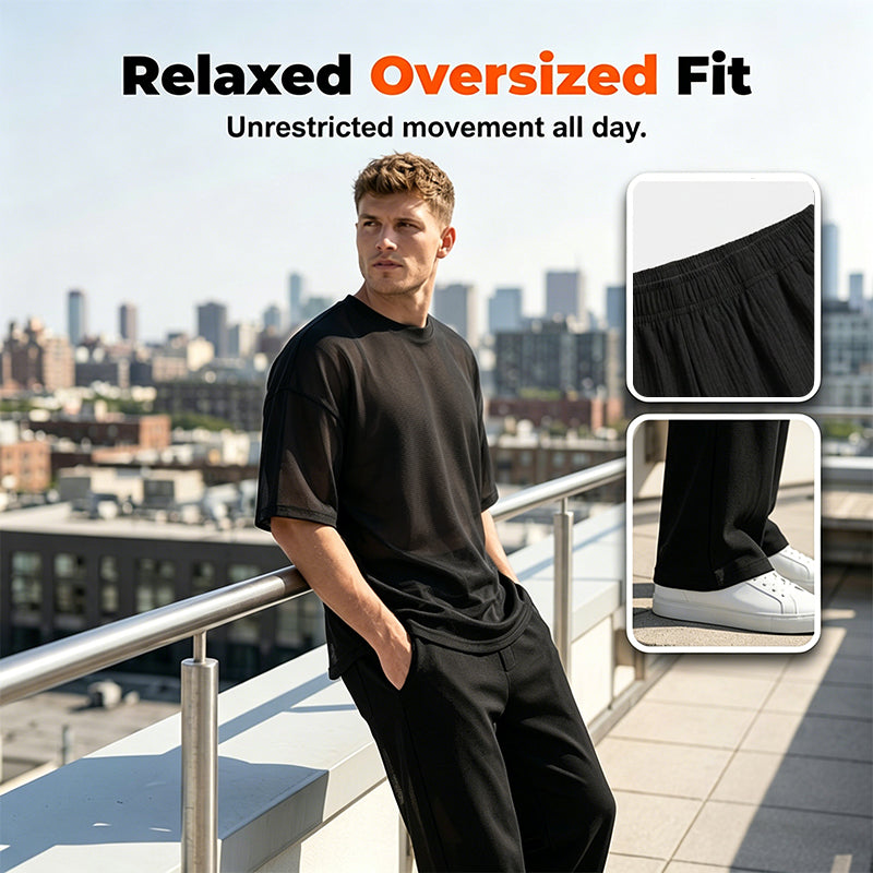🎁 ¡50 % DE DESCUENTO POR TIEMPO LIMITADO! 👔 Conjunto de 2 piezas para hombre: camiseta y pantalones de pierna ancha – Moderno, cómodo y listo para llevar 💥