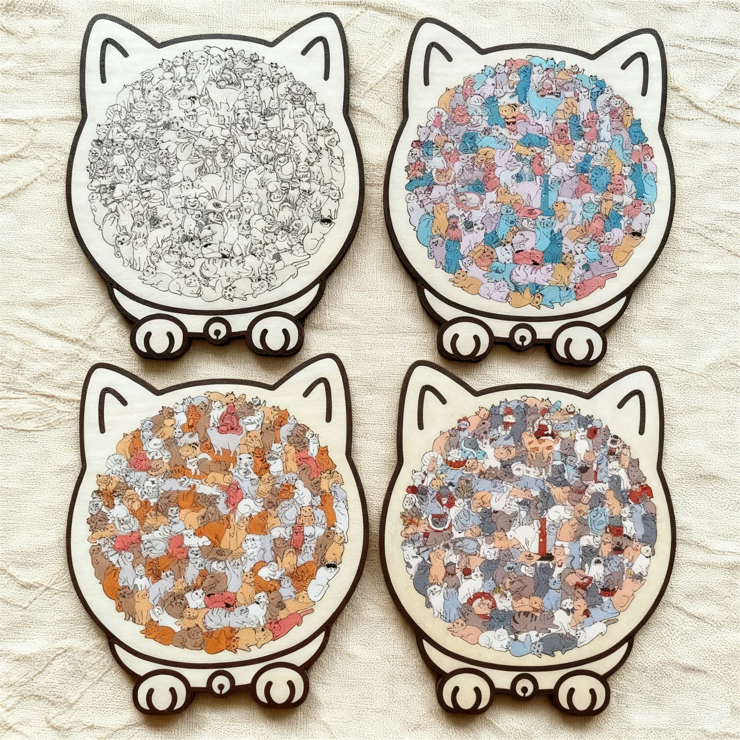 🎁Oferta de Navidad 50% de descuento🎅Rompecabezas de madera Morandi-Color de 135 piezas con forma de gato