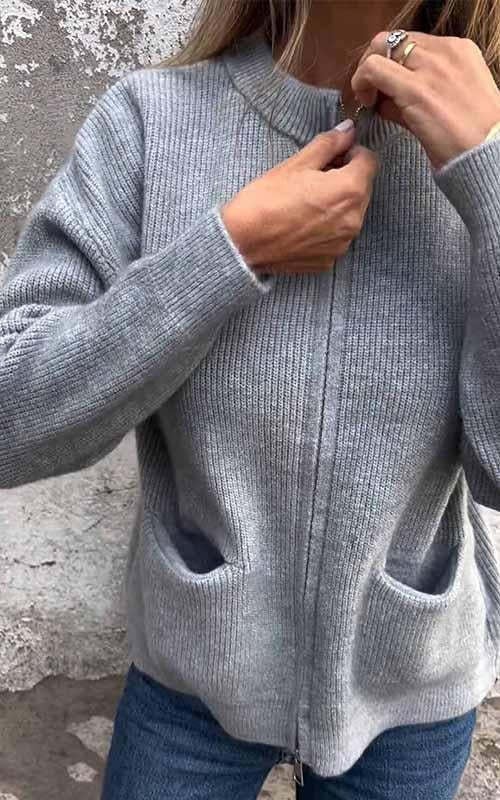 ⏳Spécial à durée limitée⏰Veste tricotée à col rond et fermeture éclair🧥