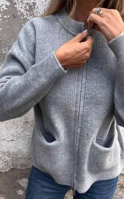 ⏳Spécial à durée limitée⏰Veste tricotée à col rond et fermeture éclair🧥