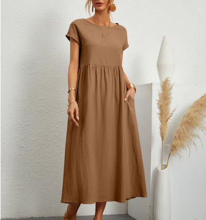 💝 Vestido holgado sin mangas de algodón con bolsillos y color liso