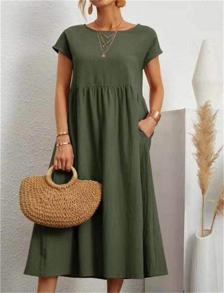 💝 Vestido holgado sin mangas de algodón con bolsillos y color liso