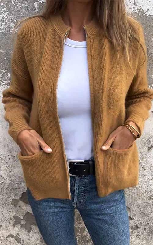⏳Spécial à durée limitée⏰Veste tricotée à col rond et fermeture éclair🧥