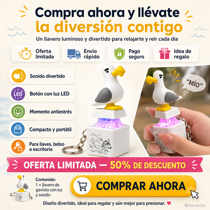 😂 Llavero de gaviota luminosa con sonido: pulsa y ríete, diversión antiestrés para el bolso, las llaves y como regalo 🎁✨
