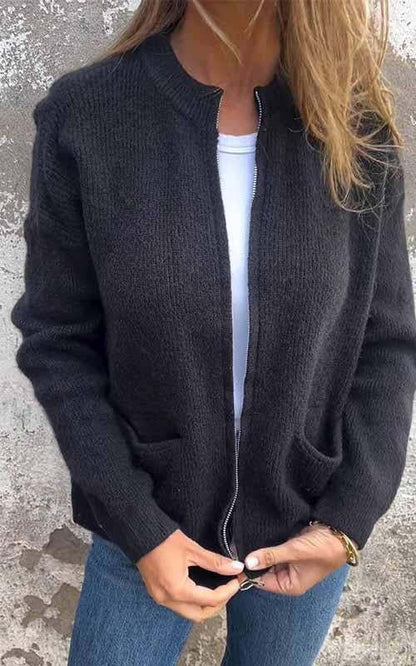 ⏳Spécial à durée limitée⏰Veste tricotée à col rond et fermeture éclair🧥