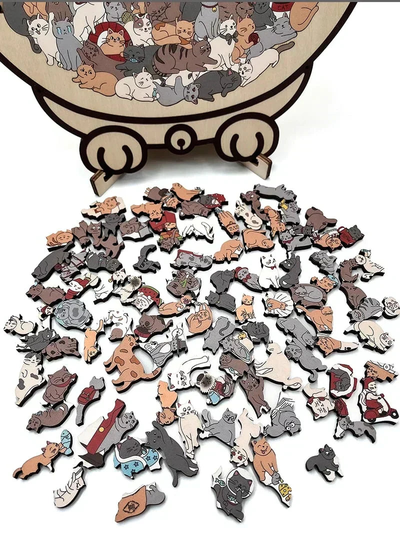 🎁Oferta de Navidad 50% de descuento🎅Rompecabezas de madera Morandi-Color de 135 piezas con forma de gato