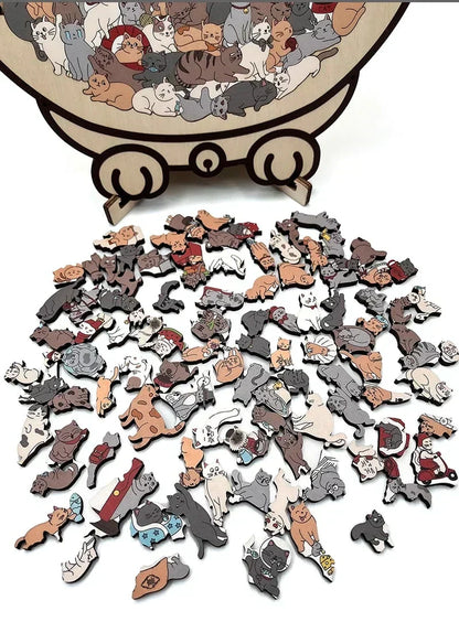 🎁Oferta de Navidad 50% de descuento🎅Rompecabezas de madera Morandi-Color de 135 piezas con forma de gato