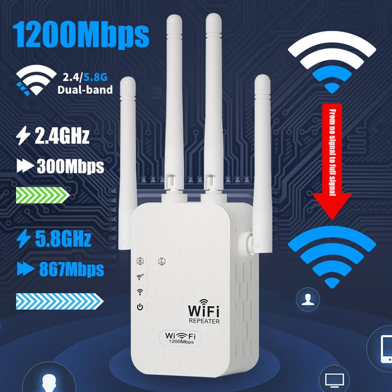 🎁 ¡Último Día de Promoción al 50%! 🔥 Amplificador WiFi 2025, 1200Mbps Banda Dual (5GHz/2.4GHz), Amplificador de Señal, Cubre 10,000 pies² y 50 Dispositivos, Repetidor con Puerto Ethernet.