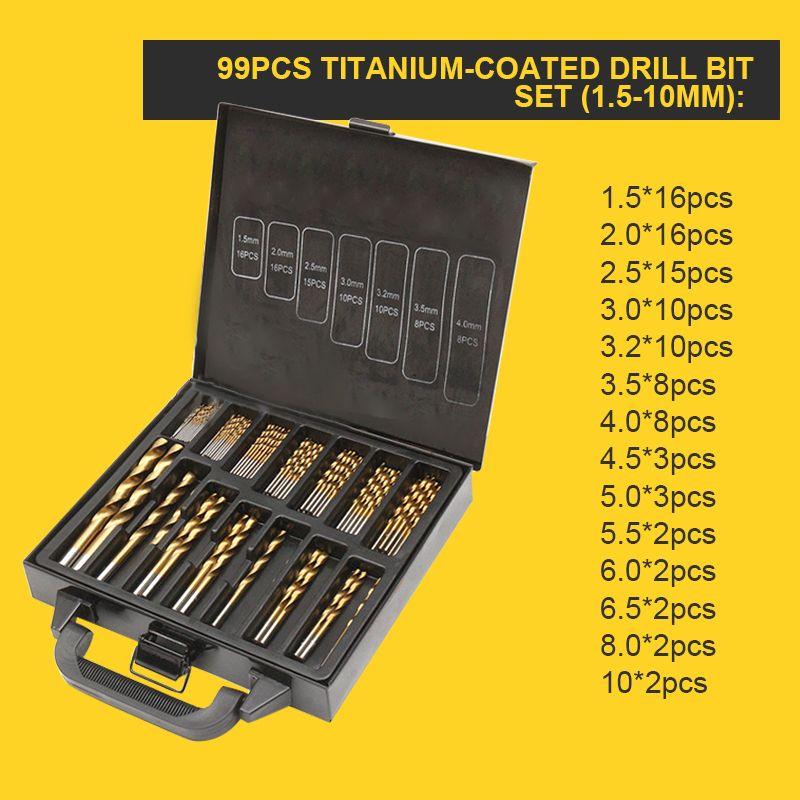 ¡50% DE DESCUENTO POR TIEMPO LIMITADO! 🔥 🔧 ¡La herramienta de alta eficiencia favorita de los artesanos expertos! Oferta directa de fábrica - Juego de brocas con recubrimiento de titanio de 99 piezas