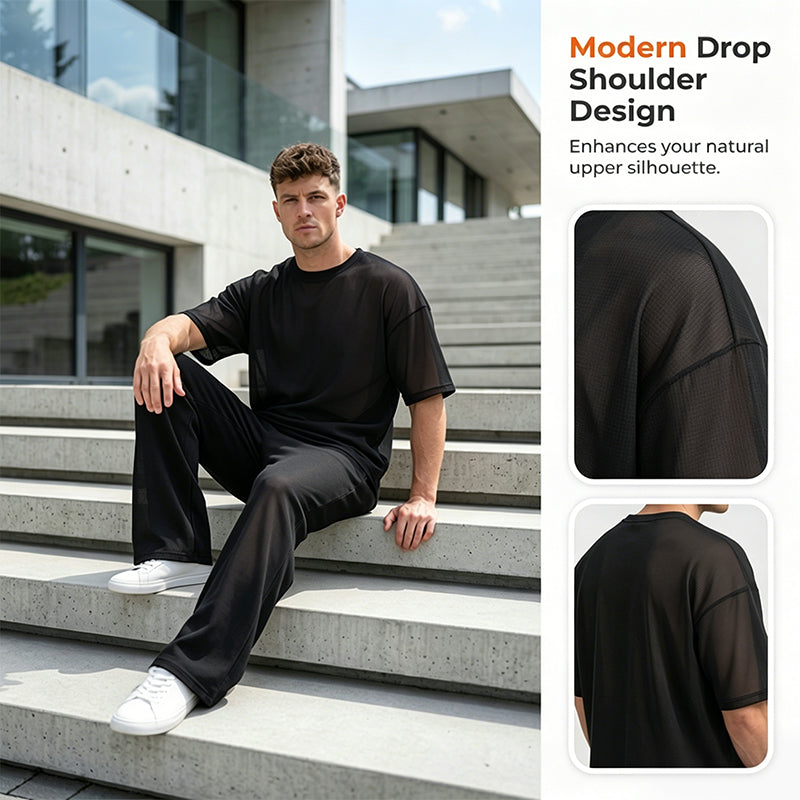 🎁 ¡50 % DE DESCUENTO POR TIEMPO LIMITADO! 👔 Conjunto de 2 piezas para hombre: camiseta y pantalones de pierna ancha – Moderno, cómodo y listo para llevar 💥