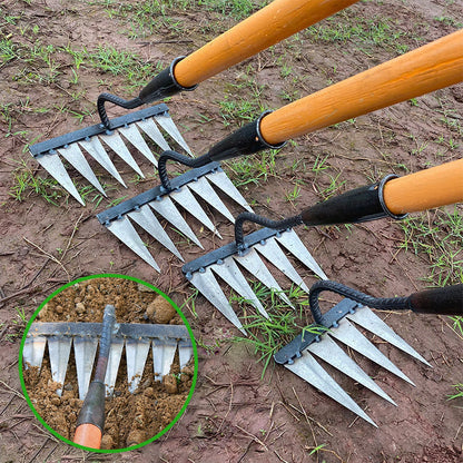 Rastrillo de Mano para Jardín de Acero al Carbono, 4/5/6/7 Dientes